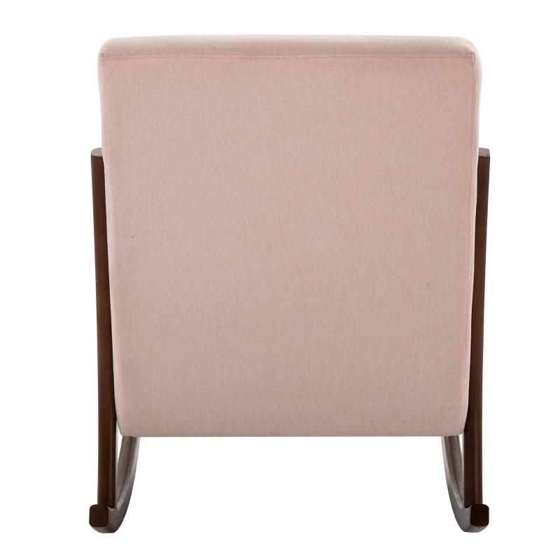 HOMCOM Upholstered Rocking Armchair with Wood Base and Linen Fabric Padded Seat for Living Room, Pink
