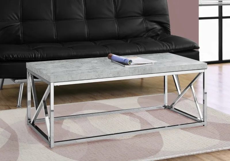 Monarch 47" Contemporary Polished Chrome Metal Frame Accent Cocktail Coffee Table - Grey Cement-Look Finish