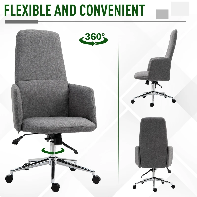 Vinsetto High Back Office Computer Chair with Breathable Fabric, Padded Armrest, and Swivel Wheels - Grey