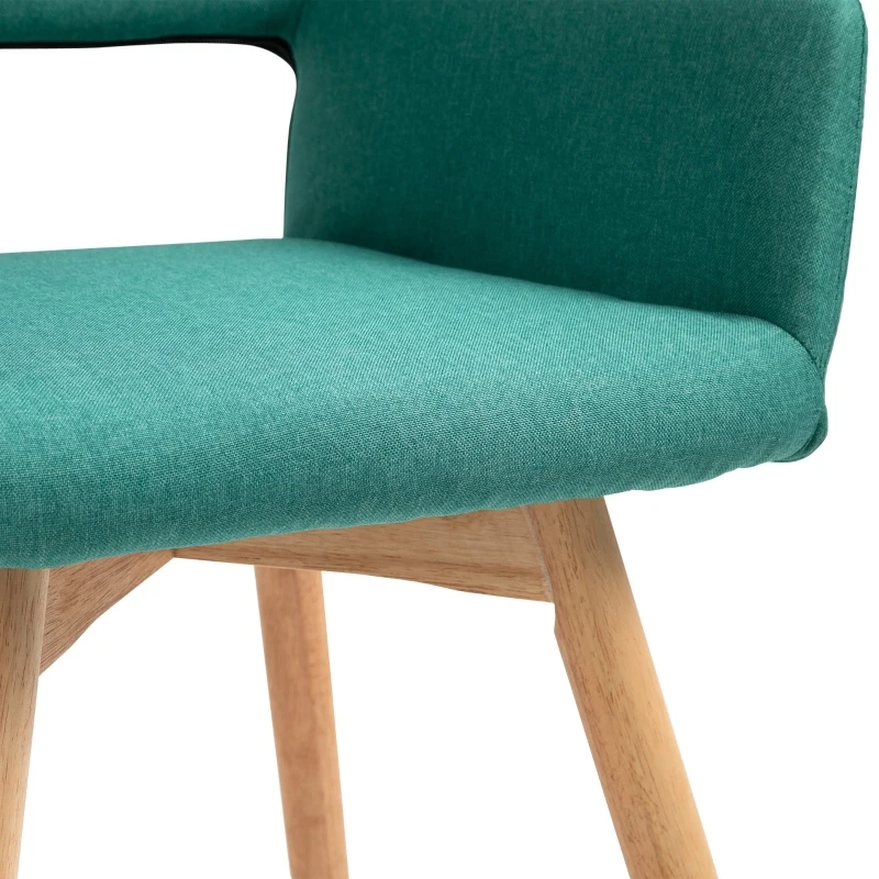 HOMCOM Dining Chairs Set of 2 Home Modern Accent Armchair for Bedroom Living Room with Fabric Surface and Solid Wood Legs, Green