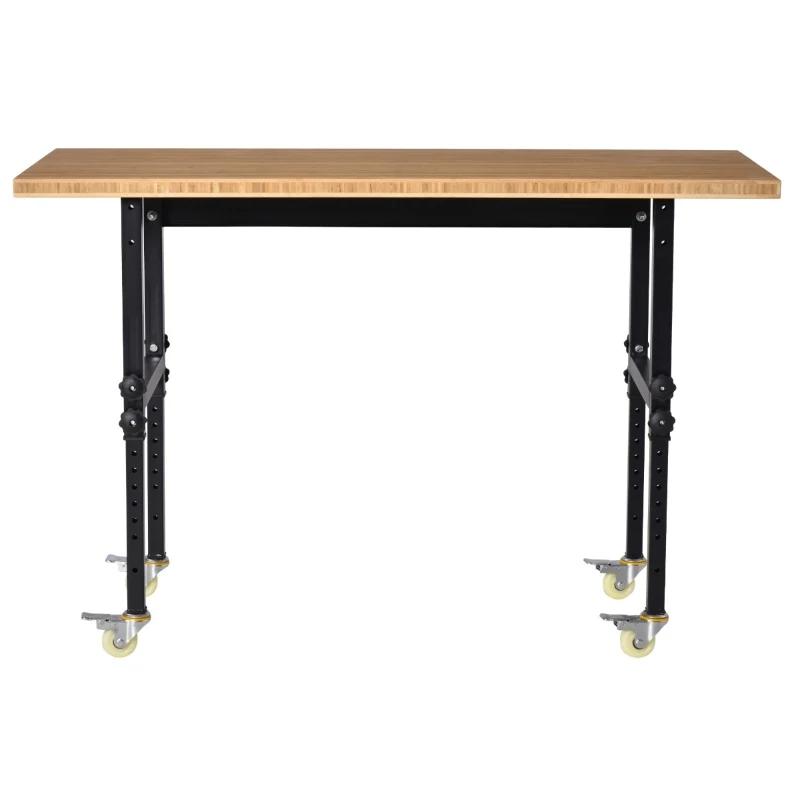 HOMCOM 59" Mobile Workbench - Large Bamboo Tabletop Project Station, Versatile & Durable, Ideal for DIY Enthusiasts & Craftsmen