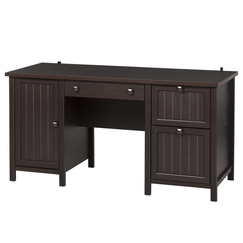 HOMCOM Vintage Executive Computer Desk, Home Office Work station, Student Table with Cabinet & 3 Drawers for Hanging Files, Brown