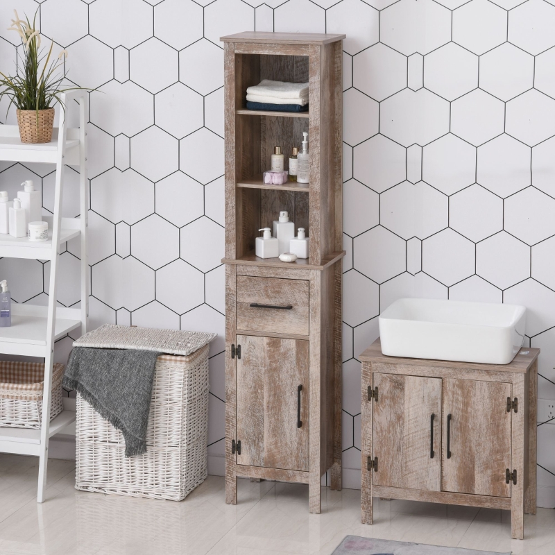 kleankin Freestanding Bathroom Storage Cabinet Slimline Unit w/ Adjustable Shelves Drawer