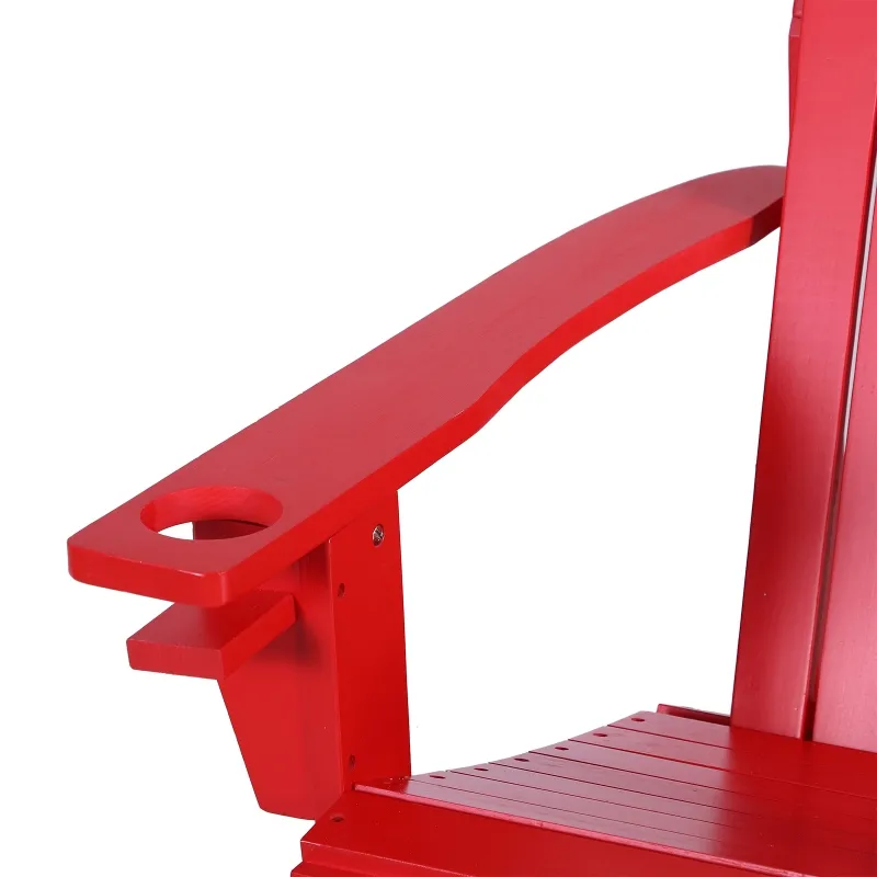Outsunny Oversized Adirondack Chair, Outdoor Fire Pit and Porch Seating, Classic Log Lounge w/ Built-in Cupholder, Red