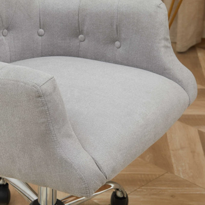 HOMCOM Mid Back Task Chair, Modern Home Office Chair with Tufted Button Design and Padded Armrests, Swivel Computer Desk Chair for Study Living Room Bedroom, Gray