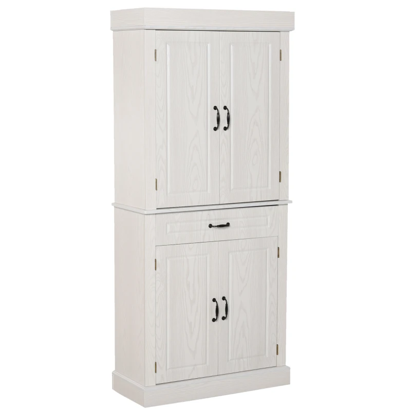 HOMCOM 71" Freestanding Kitchen Pantry Traditional Storage Cupboard Floor Utility Cabinets with Drawer for Living Room, Hallway,Ivory