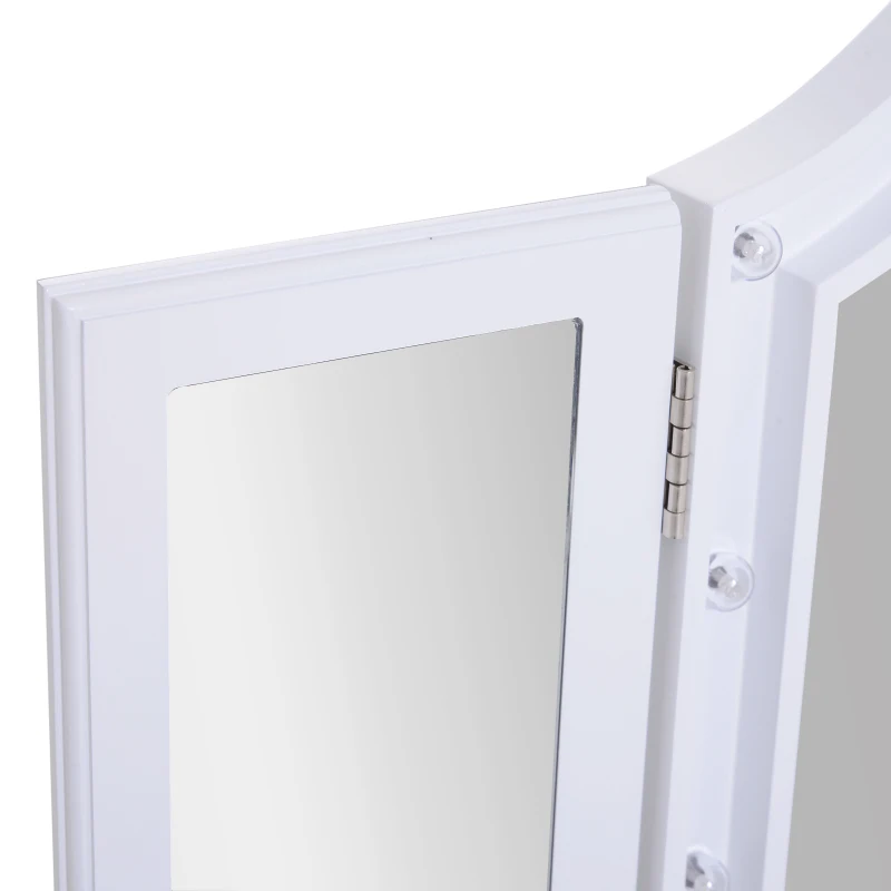 HOMCOM Lighted Tabletop Tri-Fold Vanity Mirror w/ LED Lights White