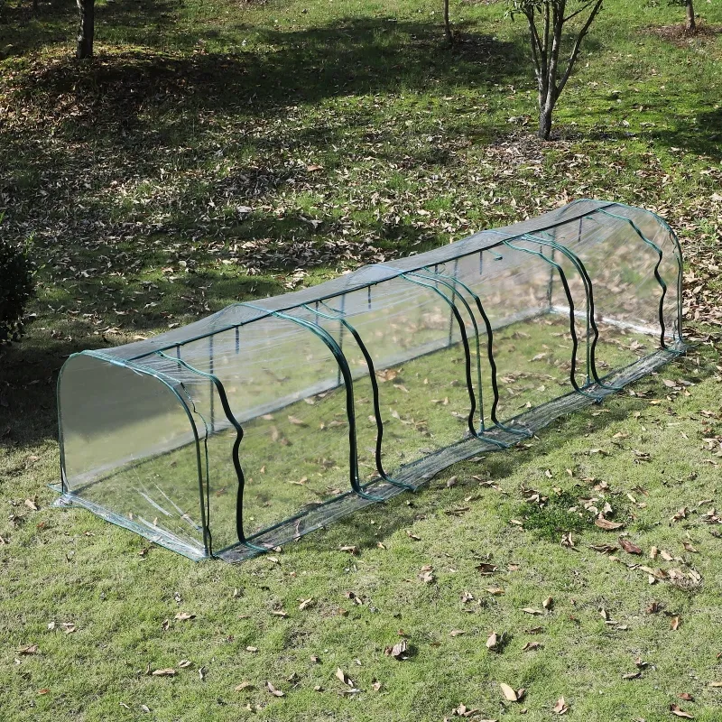 Outsunny 156" x 39" x 32" Transparent PVC Mini Tunnel Greenhouse Garden Green Grow Shed Portable Plant Flower Warm House Steel Frame Zipped Doors