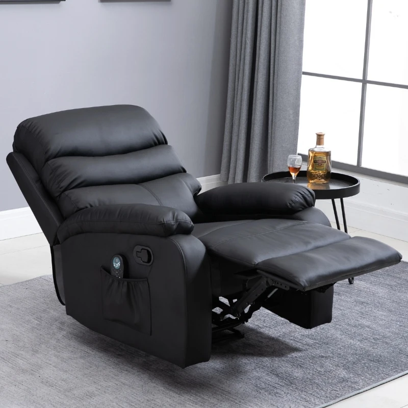 HOMCOM Manual Massage Recliner Chair Padding Single Sofa with Heat and Remote Control, 8 Massaging Points, Storage Pockets, PU Leather, Black