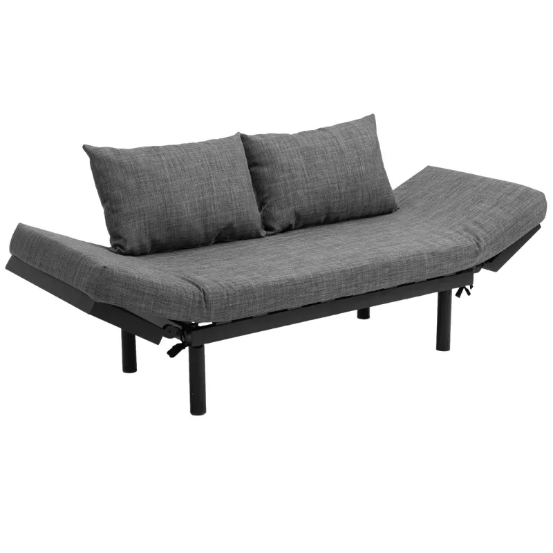 HOMCOM Single Person Chaise Lounger, Modern Sofa Bed with 5 Adjustable Positions, 2 Large Pillows, and Birch Legs, Charcoal Grey