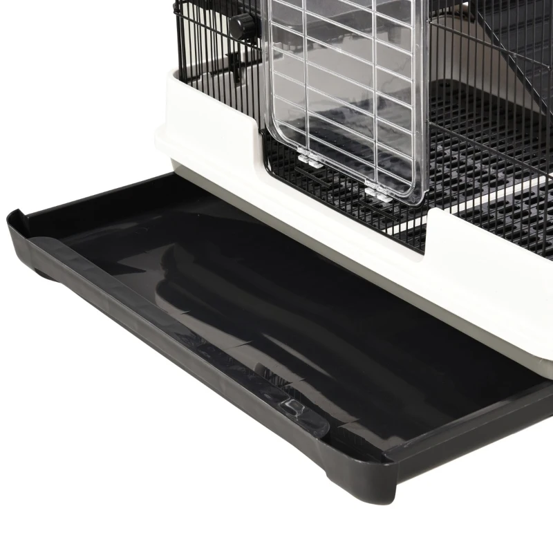 PawHut Spacious Rolling Small Animal Cage, Rabbit Pet Play House with Platform Ramp, Ideal for Indoor Play & Comfort