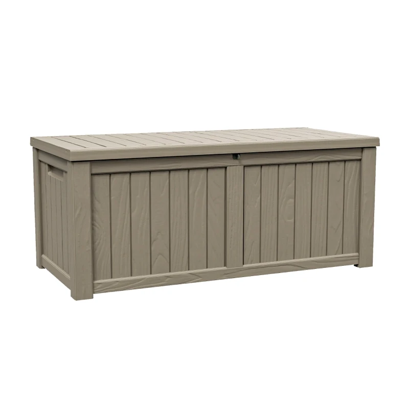 Outsunny Plastic Deck Storage Container Box Outdoor Garden Bench Patio Furniture 77 Gal with Handles, Padlock Eyes, 56" x 26" x 24"