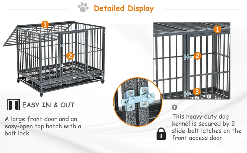 PawHut Heavy Duty Dog Cage Wheeled Pet Crate Exercise Kennel Double Door w/ Metal Tray Grey
