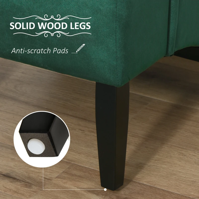 HOMCOM Retro High Back Upholstered Accent Chair Armless Velvet Living Room Chair with Curved Backrest and Birch Legs, Green