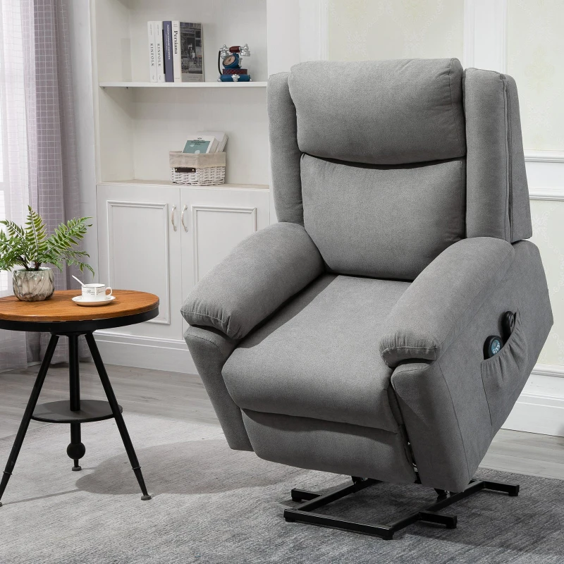 HOMCOM Electric Power Lift Recliner Massage Sofa Linen Surface w/ 8 Vibration Points 2 Remote, Living Room Office Furniture - Grey