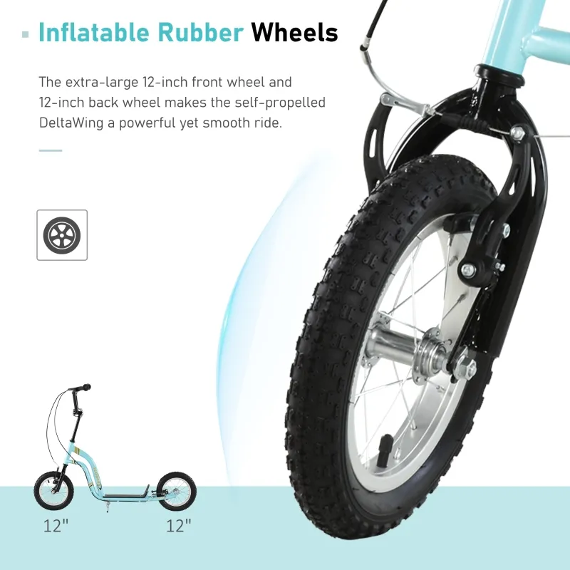 Aosom Youth Scooter Front and Rear Caliper Dual Brakes 12-Inch Inflatable Front Wheel Ride On Toy For Age 5+ - Blue