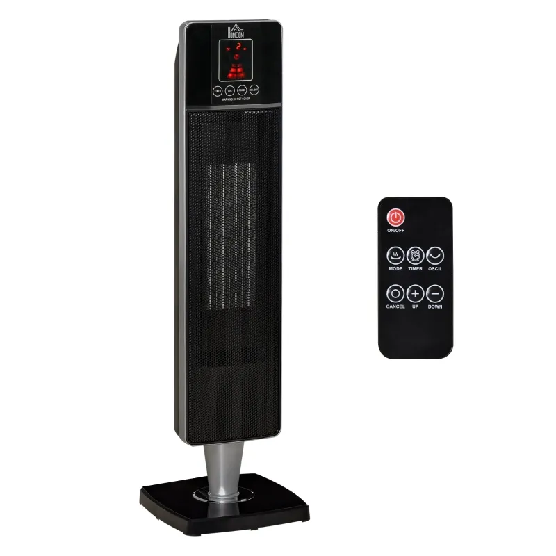 HOMCOM Compatible for HOMCOM Ceramic Tower Heater, Oscillating Space Heater with Remote Control, 8h Timer, Tip-Over and Overheat Protection for Home and Office, 750W/1500W, Black HOMCOM 820-250V81