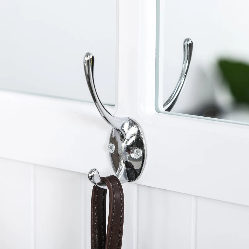 HOMCOM Coat Rack Shoe Bench with Storage 4 In 1 Hall Tree for Entryway Hallway Organizer with Cabinet 3 Hooks Mirrors White