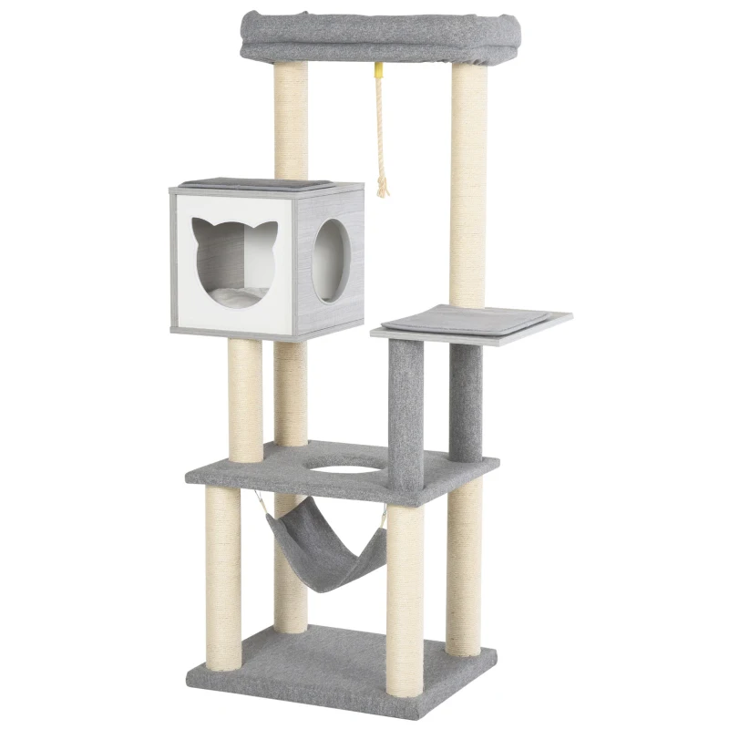 PawHut Plush Cat Tree Activity Center w/ Sisal Posts Hammock Perch Condo Cushions