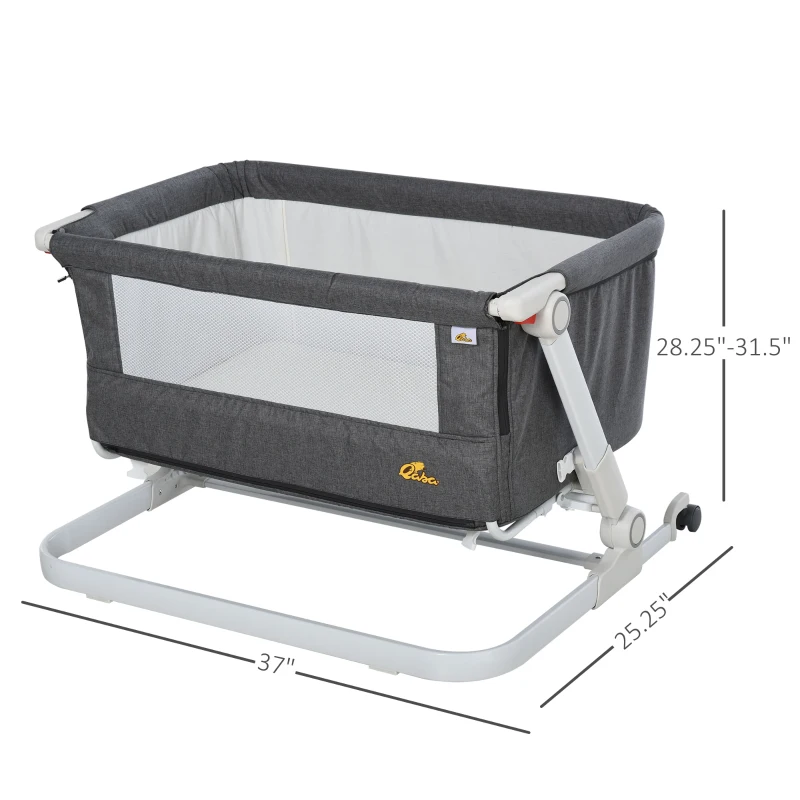 Qaba Baby Bassinet Bedside Sleeper Folding and Adjustable Baby Crib Diaper Changer Nursery Bed for 0-5 Months Infants with Wheels & 5 Height Levels, Dark Grey