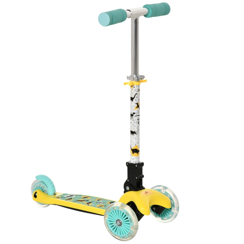 Aosom Kid's Adjustable Kick Scooter w/ Foldable 3 Wheel Design & Flashing LED Lights, Yellow
