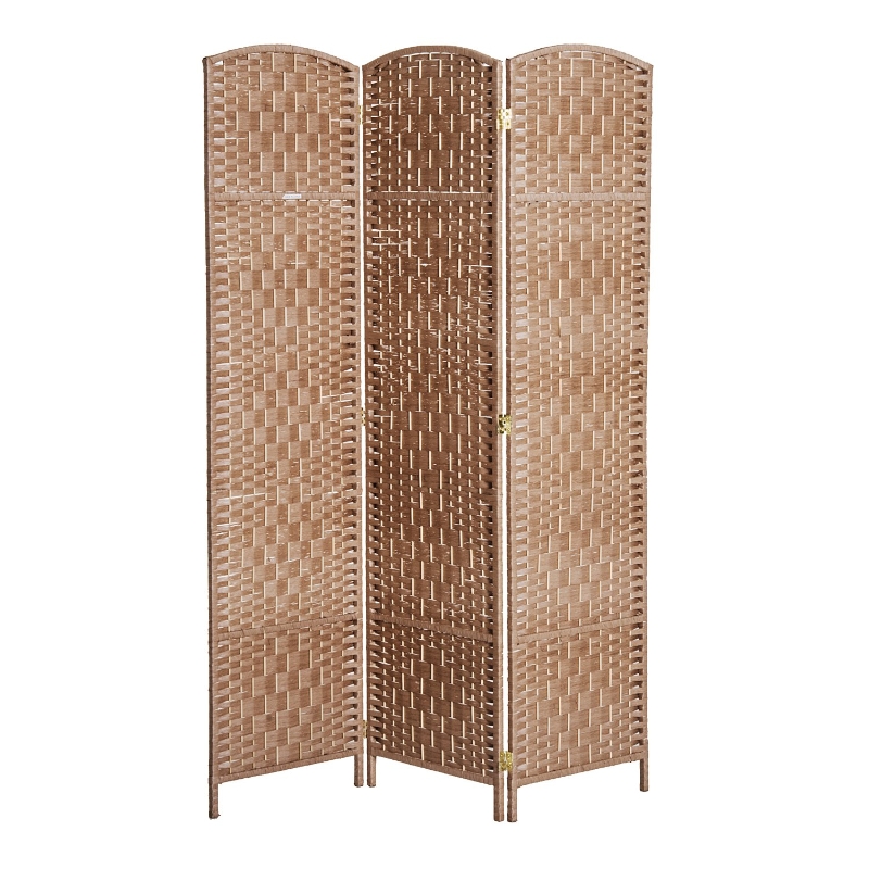 HomCom 6" Tall Wicker Weave 3 Panel Room Divider Privacy Screen - Natural Blonde Wood
