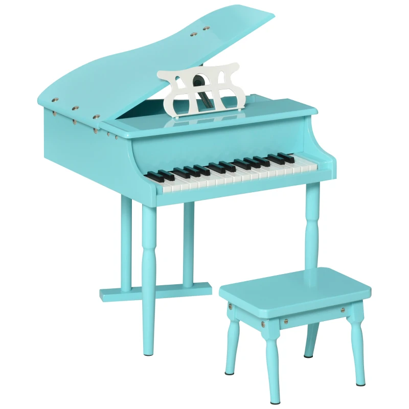 HOMCOM Modern Kids Piano 30 Keys Set of 2 Mini Toy for Child Grand Piano with Music Stand and Bench - Green