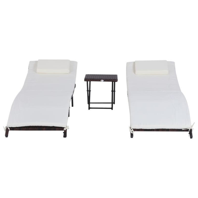 Outsunny 3pcs Patio Wicker Lounge Chair Set Side Table w/ Cushion