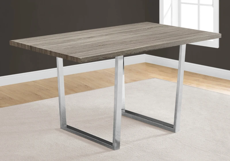 Monarch 59" x 36" Rectangular Reclaimed Wood-Look Finish Chrome Metal Leg Modern Dining Table - Dark Taupe