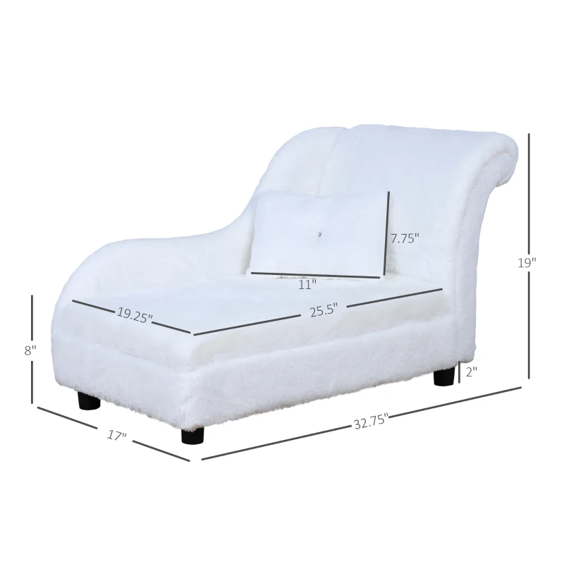 PawHut Pet Sofa Small Sized Dog Sponge Cushioned Soft Long Plush Bed Lounge w/ Pillow