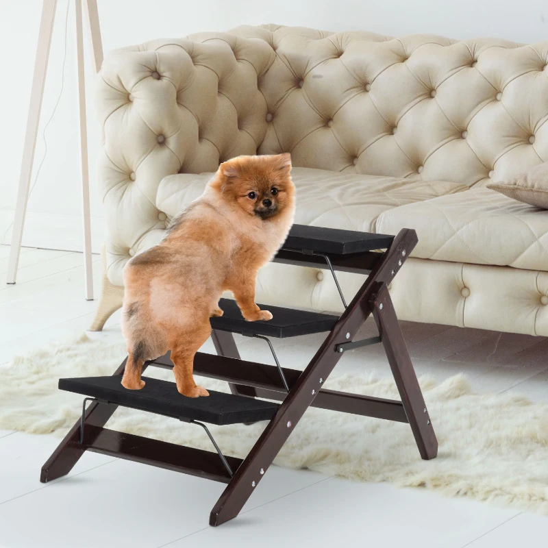 PawHut 2-in-1 3 Step Pet Stair and Ramp Convertible Dog Cat Stool Folding Portable Easy Climb Flat