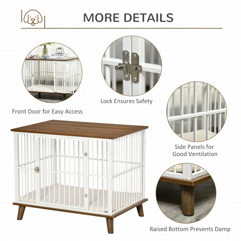 PawHut Dog Crate, Furniture Style Pet Cage Kennel, End Table, Decorative Dog House, with Soft Cushion, Wooden Top, Door, for Small & Medium Dogs, Indoor Use, Brown