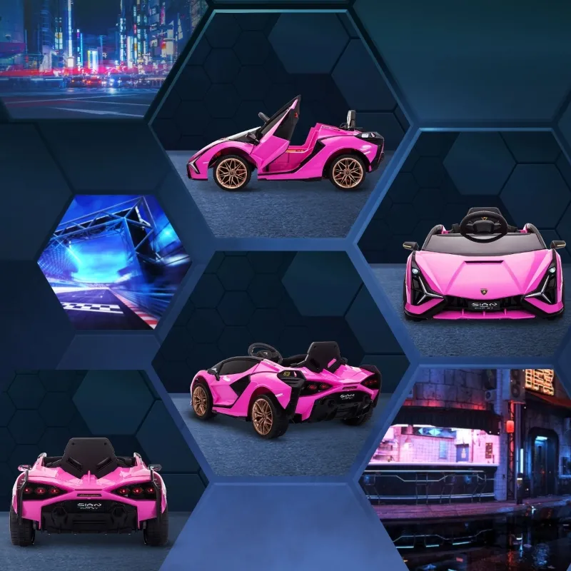 Aosom Lamborghini SIAN 12V Kids Rechargeable Ride On Car Toy w/ Remote Control, Pink