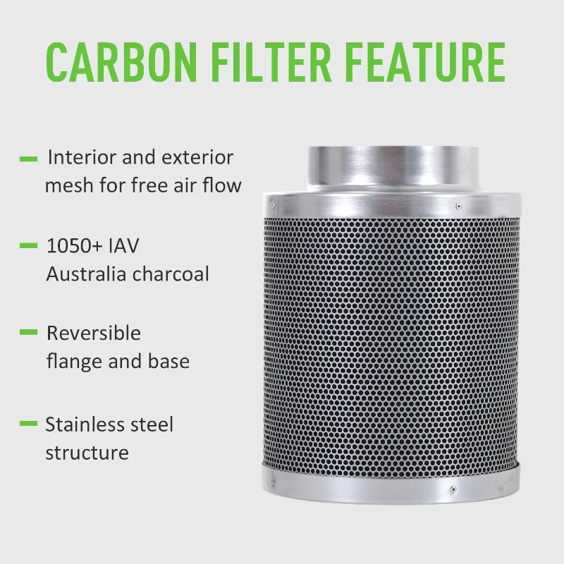 DURHAND 6 Inch Inline Fan Carbon Filter Duct Combo 2 Clamps Hydroponics Grow Room Tent Ventilation Kit