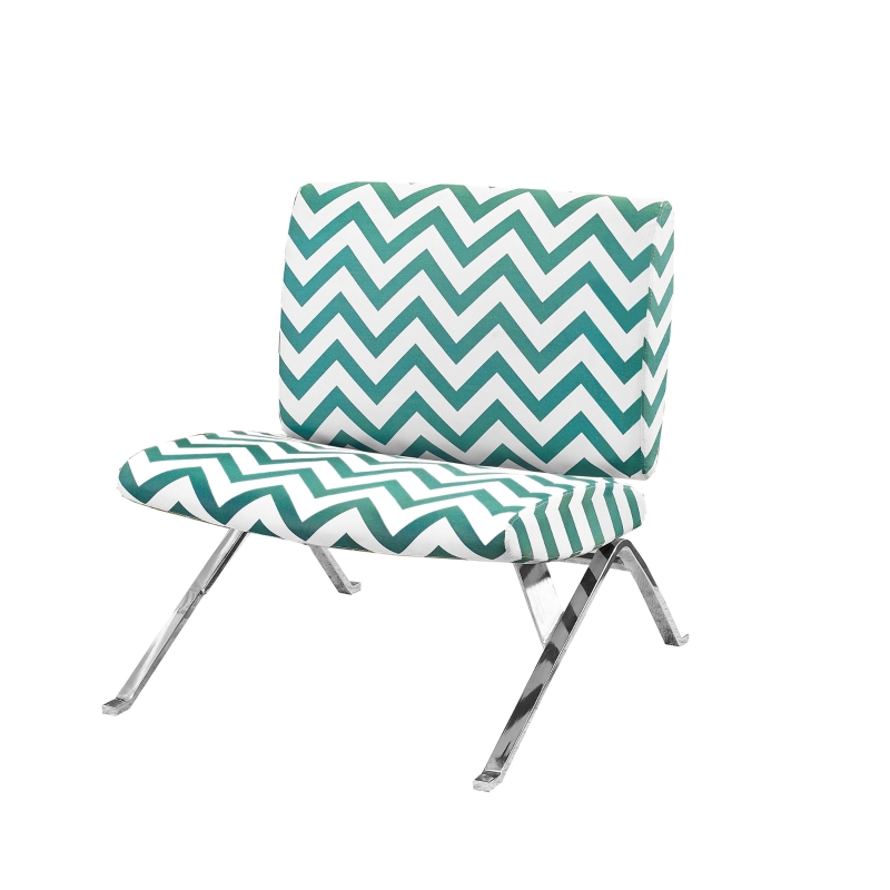 Monarch Modern Padded Upholstered Fabric Armless Accent Chair - Teal Chevron