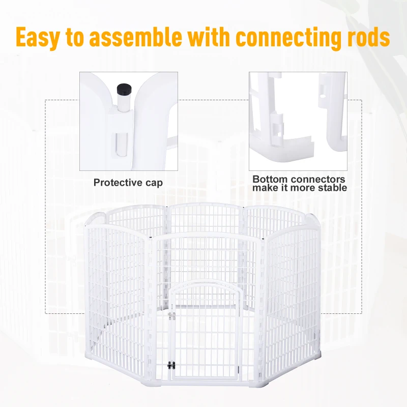 PawHut 8 Panel Dog Playpen Octagon Plastic Pet Crate Kennel Small Animals Portable Indoor White