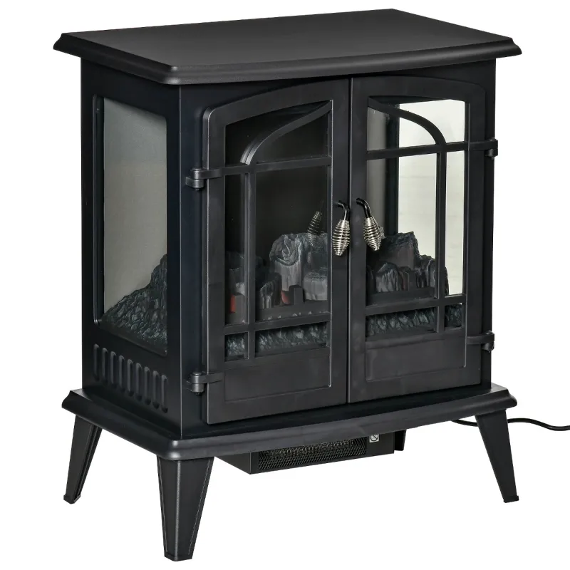HOMCOM Electric Fireplace Heater, Freestanding Fireplace Stove with Realistic LED Log Flames and Overheating Safety Protection, 1400W, Black