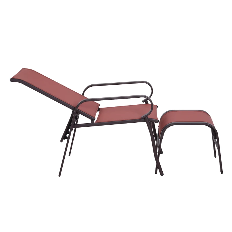 Outsunny 5pc Garden Sling Patio Bistro Set Outdoor Adjustable Lounger Table Footrest Set Brown