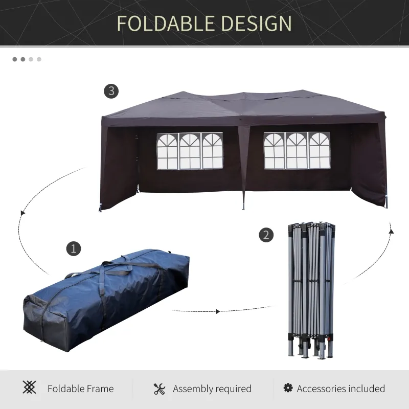 Outsunny 10' x 20' Pop Up Canopy Tent with 4 Sidewalls, Heavy Duty Tents for Parties, Outdoor Instant Gazebo with Carry Bag, for Outdoor, Garden, Patio, Coffee