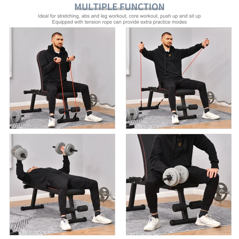 Soozier Foldable Multifunctional Sit Up Dumbbell Bench Adjustable Exercise with Resistant Rope for Home, Office and Gym, Black