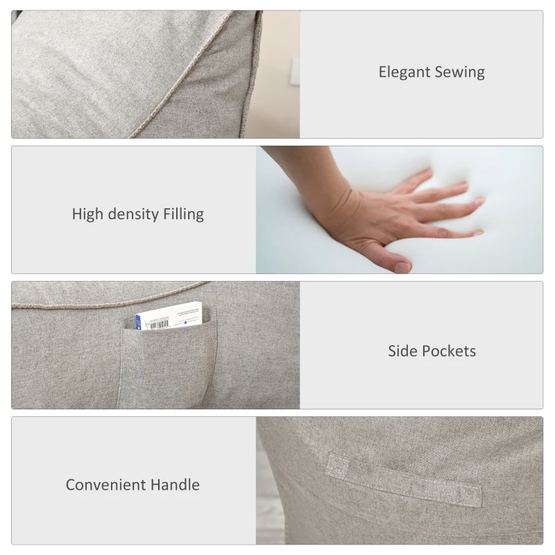 HOMCOM Bean Bag Chair, Stuffed Large Lounger for Indoors, Includes Washable Cover, Side Pockets and Backrest, for Kids and Adults, Grey