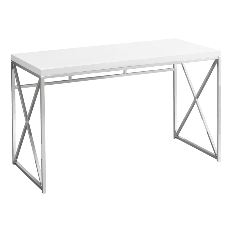 Monarch 48" Contemporary X Braced Writing Computer Desk - Glossy White / Chrome Metal