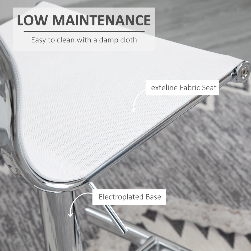 HOMCOM Modern Adjustable Bar Stool Pub Chair, Swivel Dining Stool with Gas Lift, Steel Base, Breathable Fabric Seat for Kitchen Island Counter, White