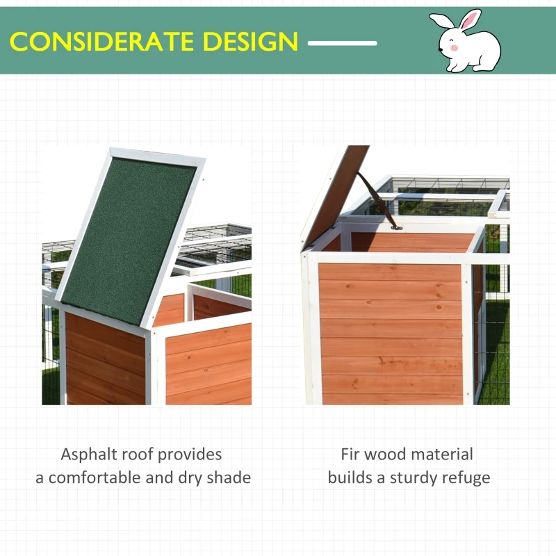 PawHut 64" Outdoor Rabbit Hutch Playpen, Wooden Tortoise House Habitat, Bunny Cage with Run and Enclosed Cover, for Rabbits, Chickens, Ducks, Indoor, Brown