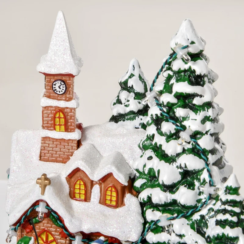 HOMCOM Animated Christmas Village, Pre-lit Musical Collectable Decor with Moving Train for Indoor Holiday Displays, Built-in LED Lights for Tabletop
