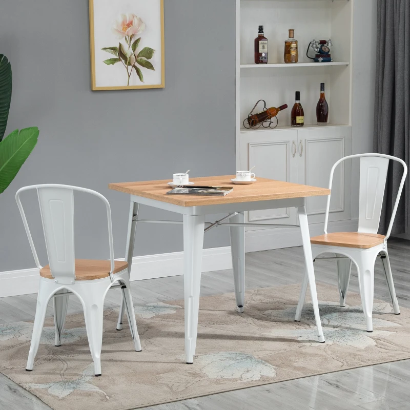 HOMCOM 3 Piece Industrial Style Dining Table Set, Small Kitchen Table and Chairs for 2,Steel Frame and Wooden Top,White