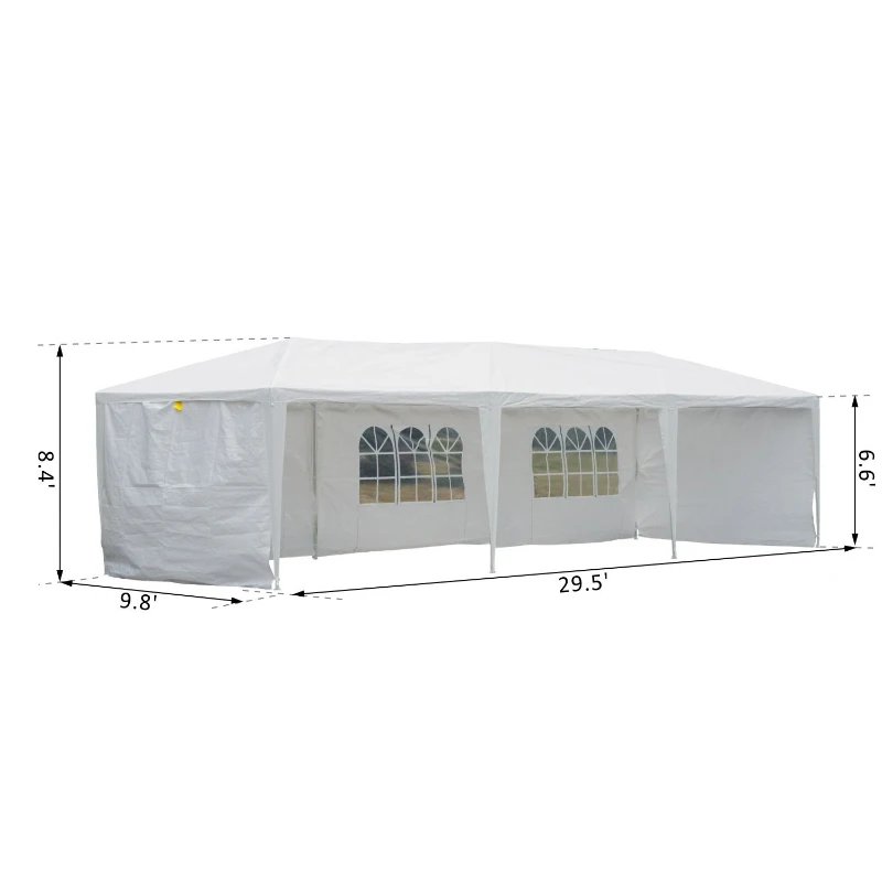 Outsunny 10X30ft Gazebo Canopy Party Tent Outdoor Event Sunshade Portable with 5 Removable Sidewalls White