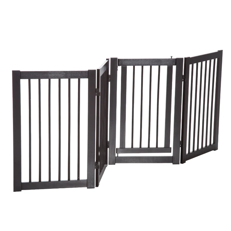 PawHut Free Standing Wooden Pet Gate Indoor Dog Barrier Foldable Step Over Doorway Fence Safety Gate with Open Door Z Shape 4 Panel