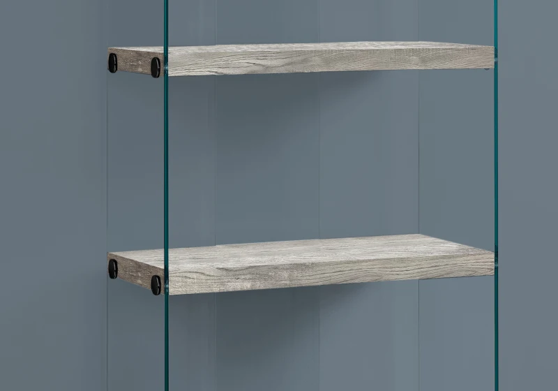 Monarch 60" H Bookcase with 4 Shelves and Glass Side Pannels - Grey Reclaimed Wood-Look / Tempered Glass