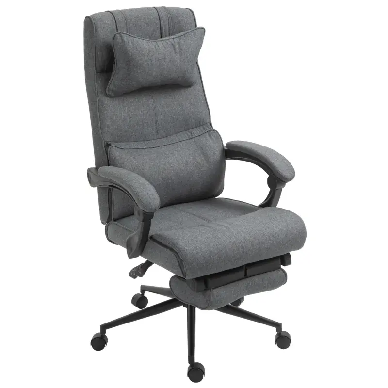 Vinsetto Ergonomic Executive Office Chair High Back Computer Desk Chair Linen Fabric 360° Swivel Adjustable Height Recliner with Headrest, Lumbar Support, Padded Armrest and Retractable Footrest, Gray